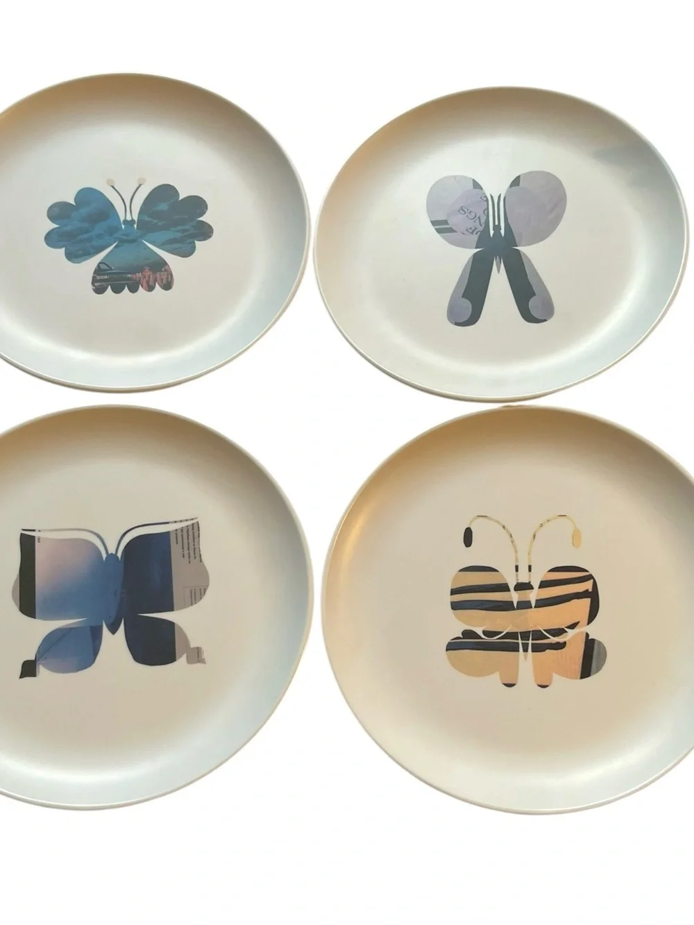 Crate & Barrel 4 Melamine Butterfly Salad Plates Lucia Eames Design 9” Modern